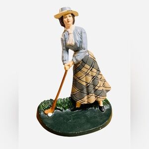 Vintage Victorian Lady Golfer Figurine Statue Golf Cast Iron Door Stop